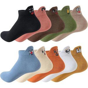 10 Pairs of Funny Socks, Kawaii Embroidered Cute Ankle Socks Soft Cotton